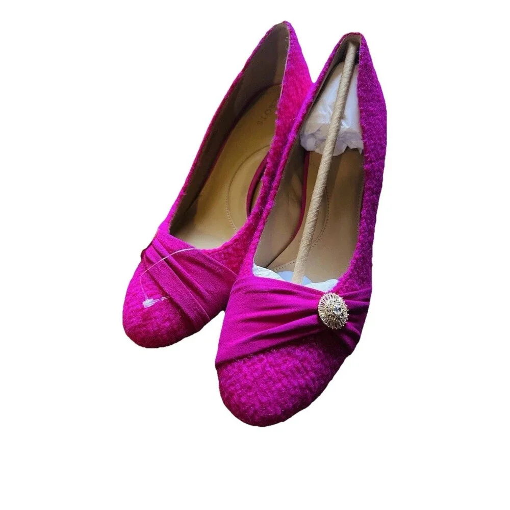 Talbots Ellery Block Heel Pumps Hot Pink Sz 10.5 M w/Sparkly Buckle texture - Picture 11 of 11